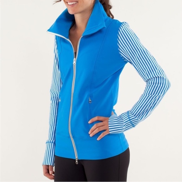 Lululemon Daily Yoga Jacket Beaming Blue Classic Stripe Polar Cream - Picture 1 of 13